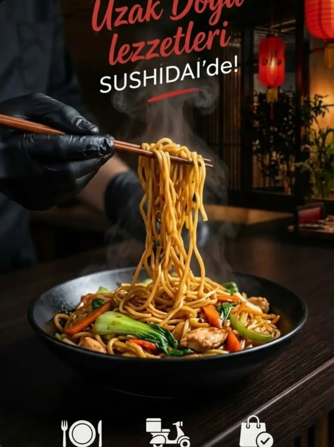 Buharı tüten, sebzeli ve tavuklu noodle